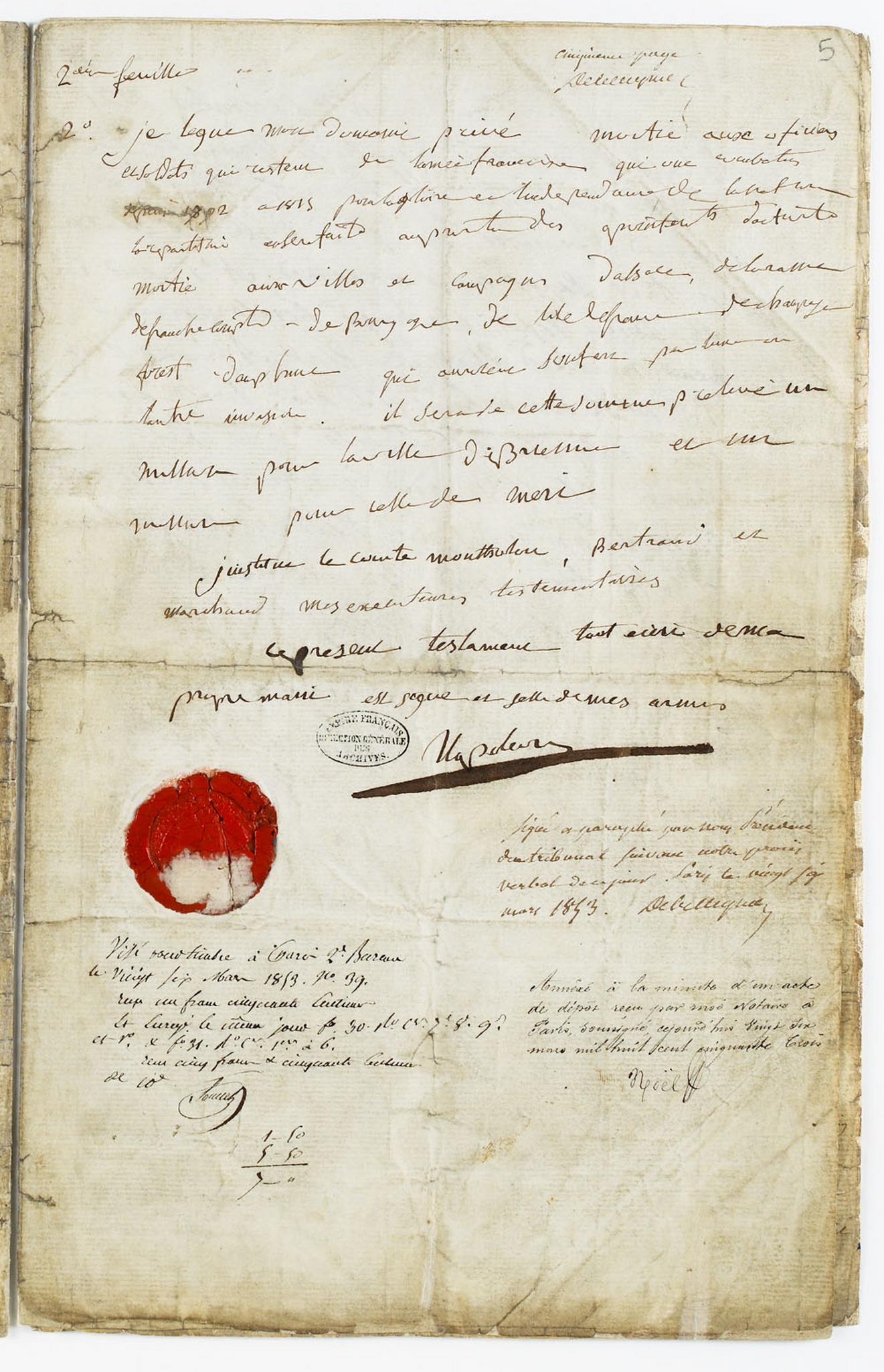 Page 5 du testament de Napoléon