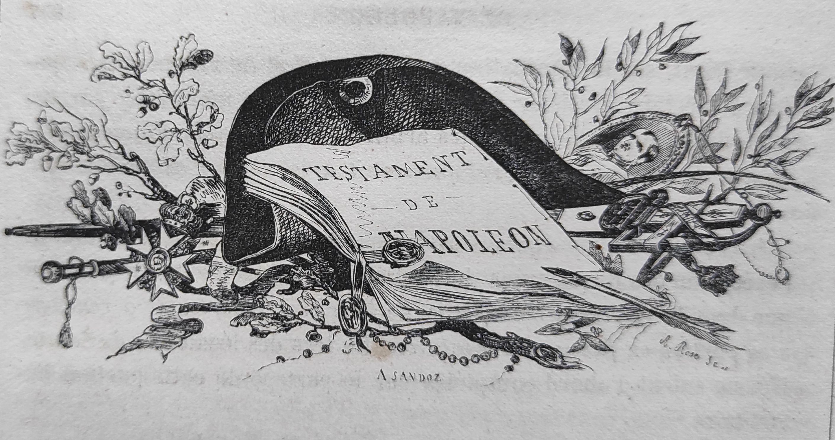 Gravure chapeau de Napoléon et testament