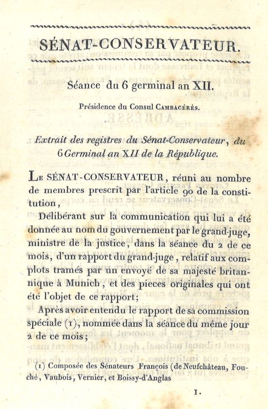 Sénat conservateur, séance du 27 mars 1804