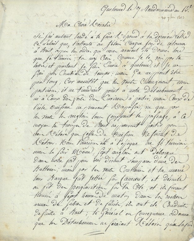 Lettre de François Hinard, 1805, collection privée